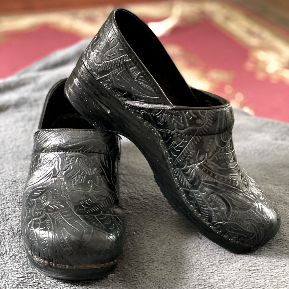 Dansko Professional black floral Clogs